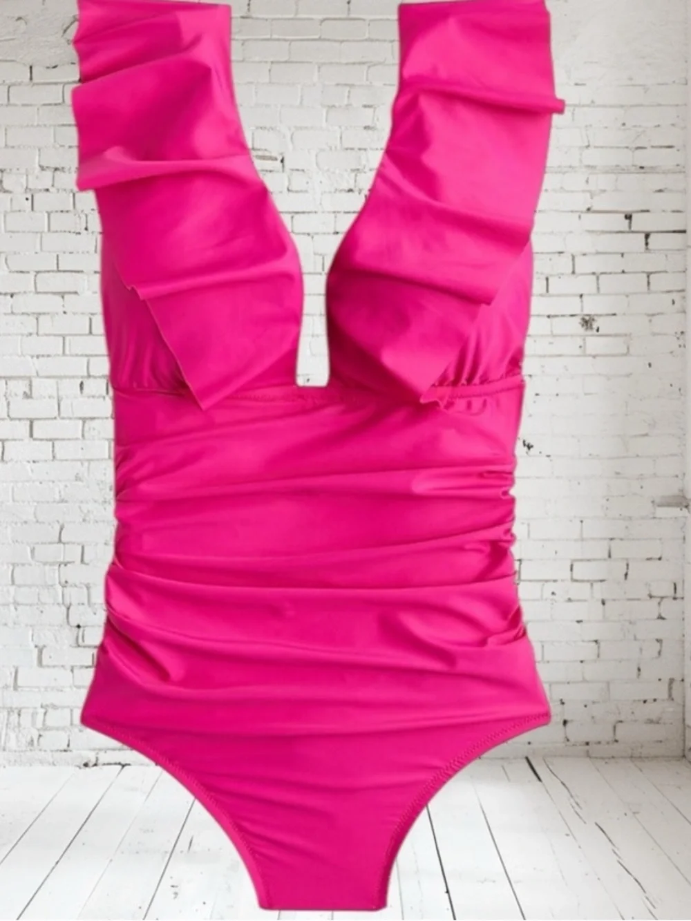 J.Crew Ruched Ruffle One Piece Swimsuit NWT | Fuchsia Flattering Fit Sz 4